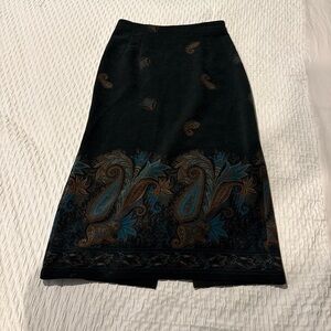 Briggs New York Black and Blue Paisley Midi Skirt